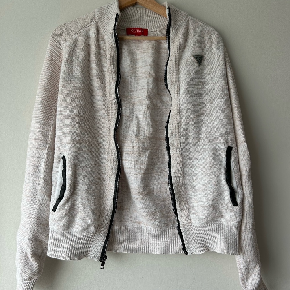GUESS Men's Zip-Up Sweater in Cream